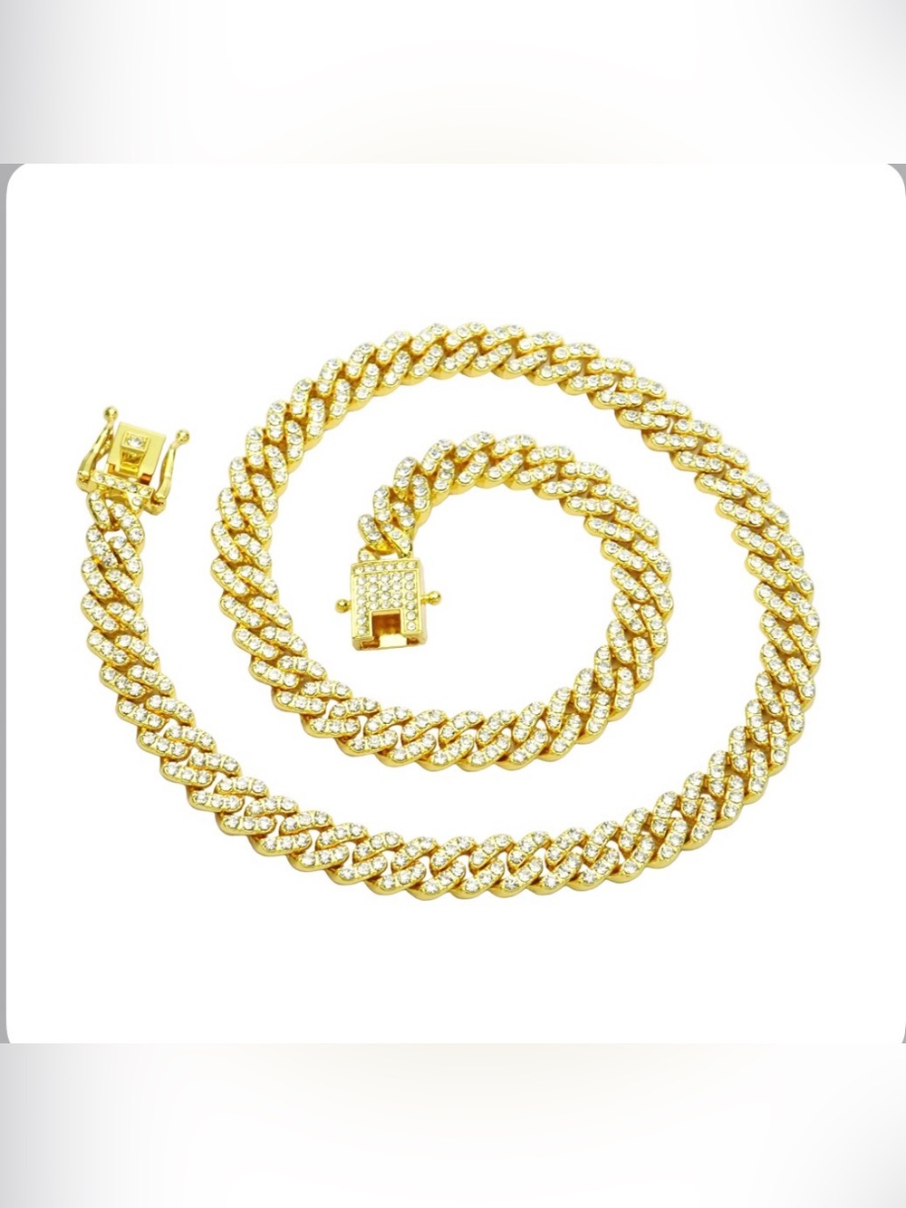 Invicta Gold Cuban Link Necklace with Pavé Cubic Zirconia